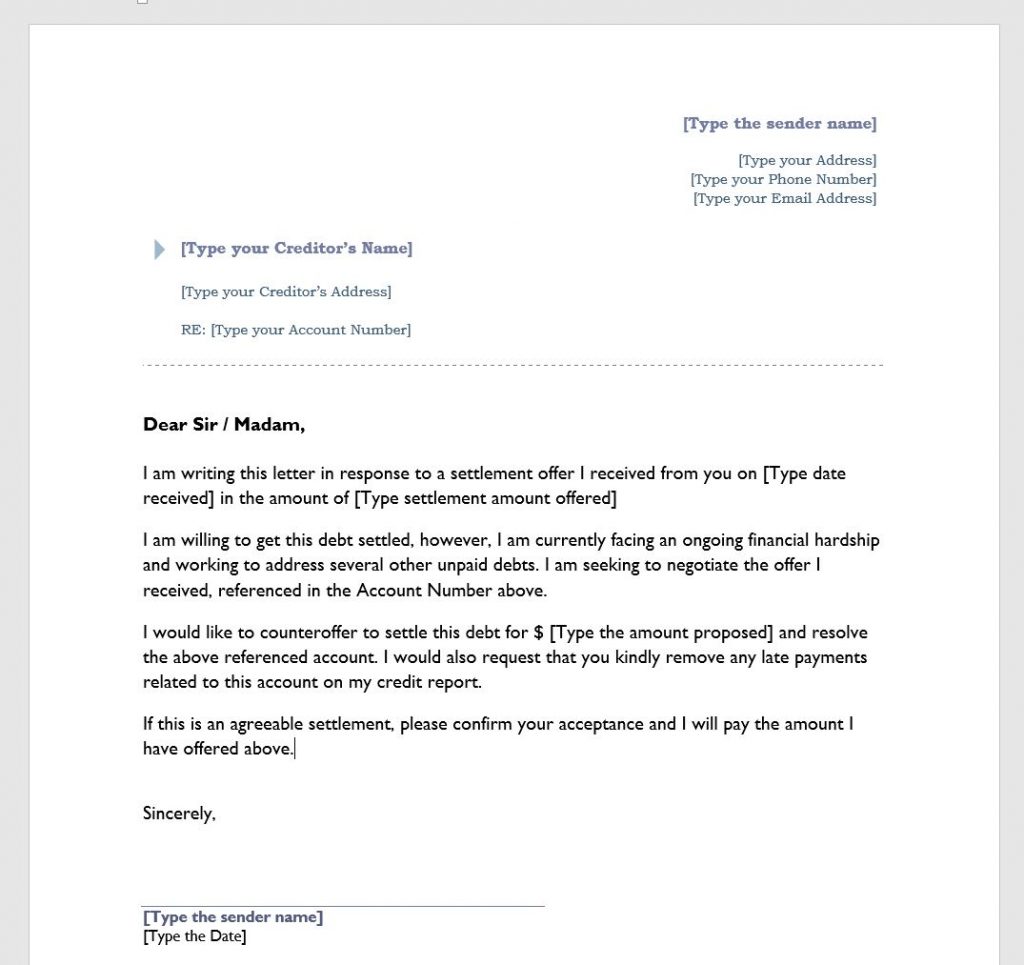 Credit Settlement Letter Template